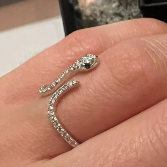 Snake Serpent 925 Sterling Silver Wrap Ring Zircon Resize - Picture 7 of 10